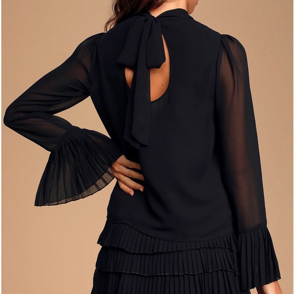 Lulus Teddy Black Sheer Chiffon Tie-Back Long Sleeve Top - Picture 2 of 2